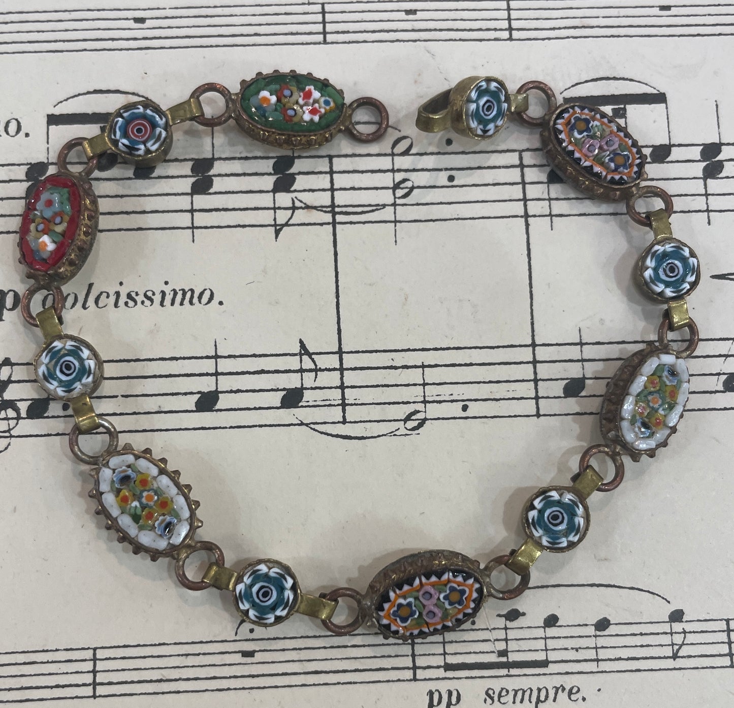 Antique Italian Micro Mosaic Micromosaic Millefiori Bracelet c1920