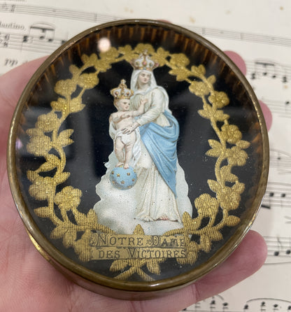 Antique French Ex Voto Madonna & Child under Domed Glass c1900