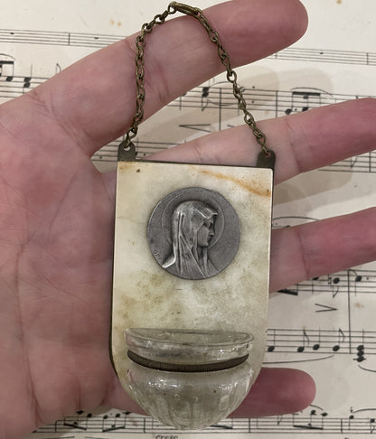 Small Antique French Virgin Mary Madonna Holy Water Font c1920