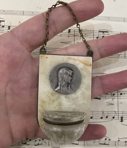 Small Antique French Virgin Mary Madonna Holy Water Font c1920