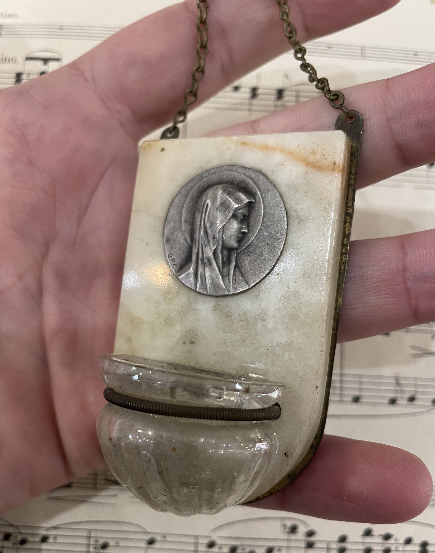 Small Antique French Virgin Mary Madonna Holy Water Font c1920