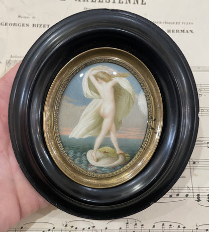 Antique French Hand Painted Miniature Birth of Venus c1900