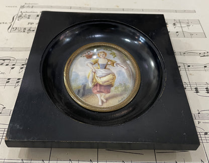 Antique French Hand Painted Miniature The Flower Girl Boucher c1880