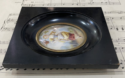 Antique French Hand Painted Miniature The Flower Girl Boucher c1880