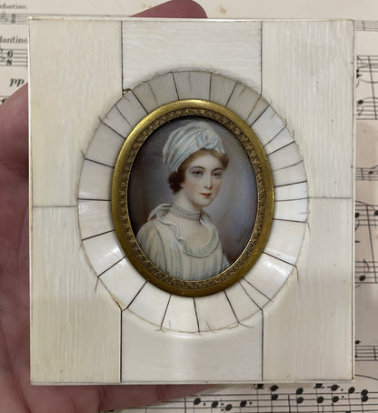 Antique French Hand Painted Signed Miniature Woman c1860