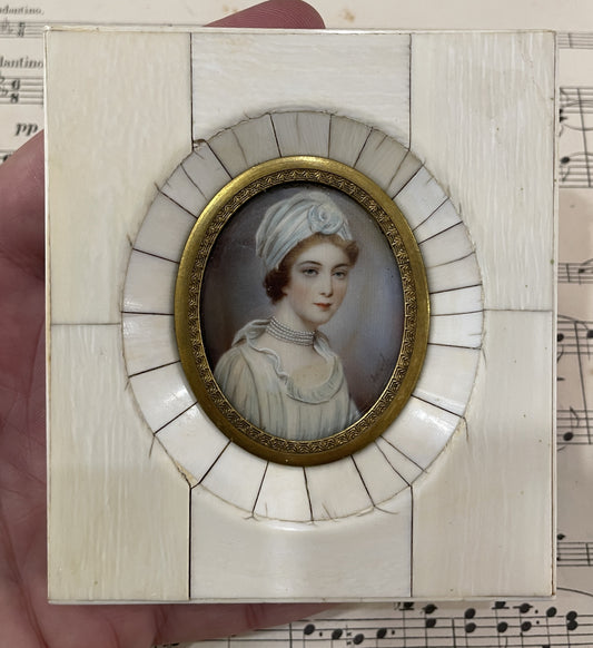 Antique French Hand Painted Signed Miniature Woman c1860
