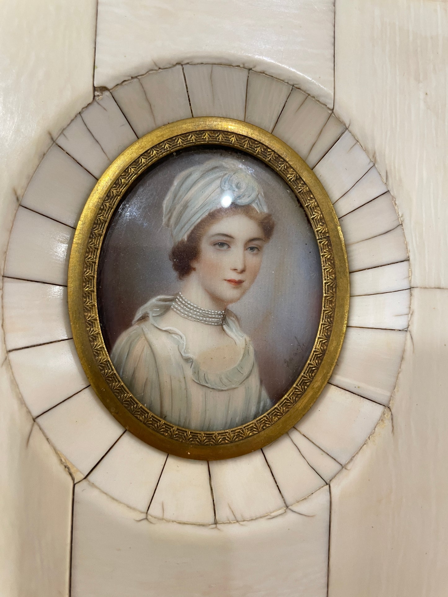 Antique French Hand Painted Signed Miniature Woman c1860