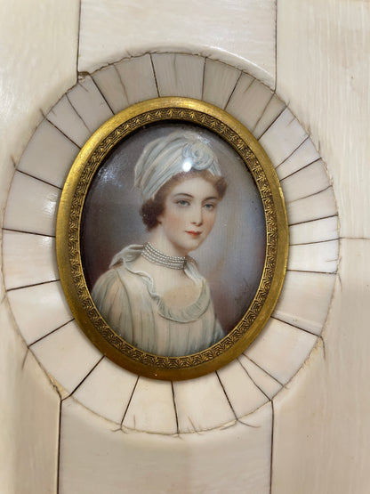 Antique French Hand Painted Signed Miniature Woman c1860