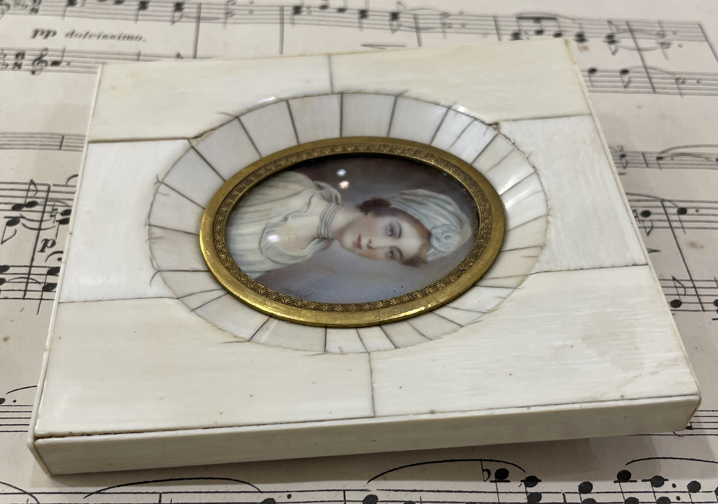 Antique French Hand Painted Signed Miniature Woman c1860