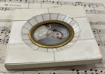 Antique French Hand Painted Signed Miniature Woman c1860