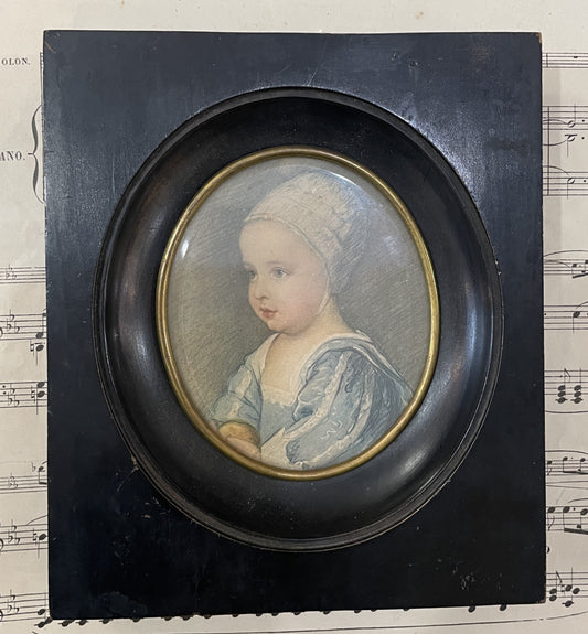Antique French Hand Drawn Miniature Girl c1880