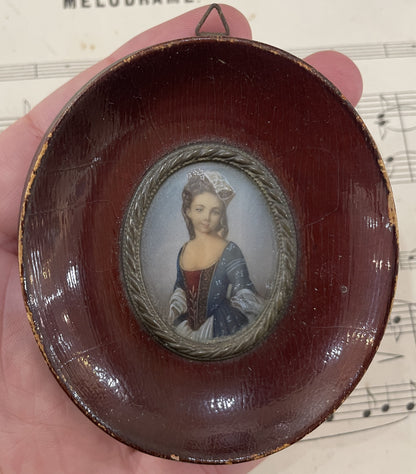 Antique French Hand Painted Miniature Woman c1900