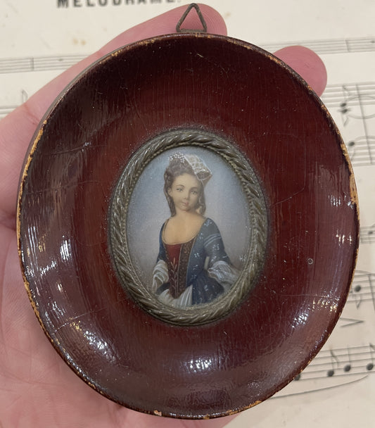 Antique French Hand Painted Miniature Woman c1900