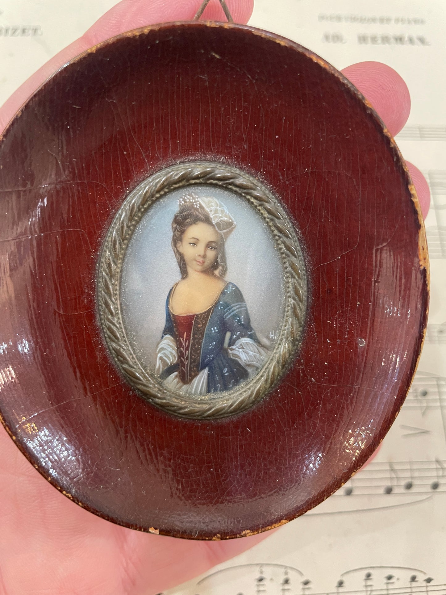 Antique French Hand Painted Miniature Woman c1900