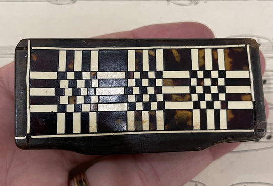 Antique French Carved Horn Snuff Box Marquetry c1880