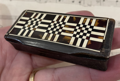 Antique French Carved Horn Snuff Box Marquetry c1880