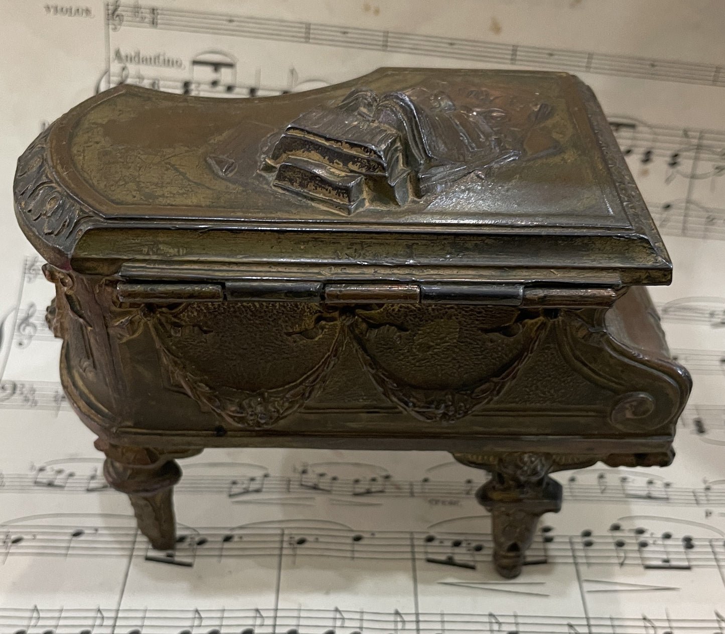 Rare Antique French Piano jewelry box with pink cushion c1900