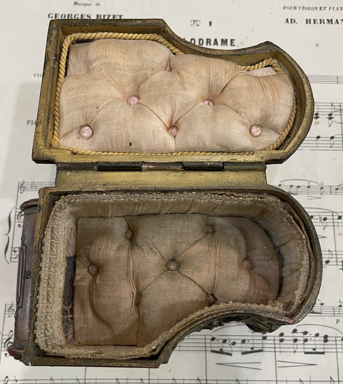 Rare Antique French Piano jewelry box with pink cushion c1900