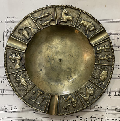 Antique French Brass Tray Zodiac Signs c1940