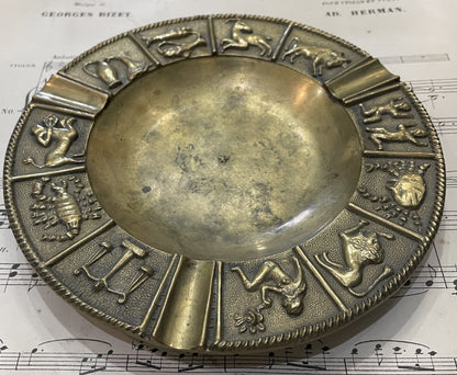 Antique French Brass Tray Zodiac Signs c1940