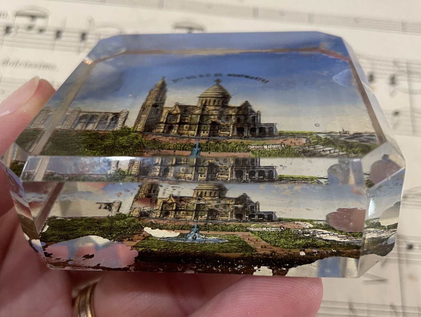 Antique French Glass Paperweight Sacre Coeur Montmartre c1920