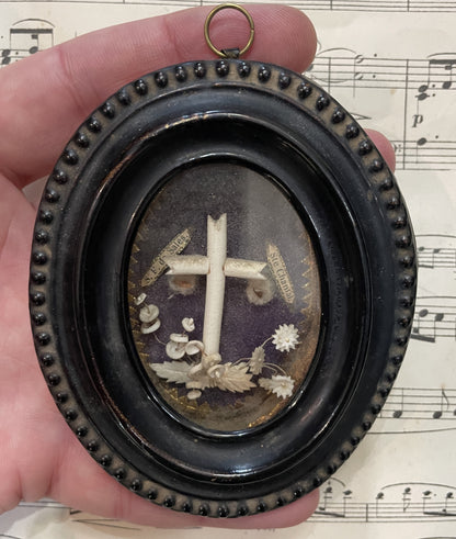 Rare Antique French Reliquary under Glass St Chantal St Francis de Sales c1880