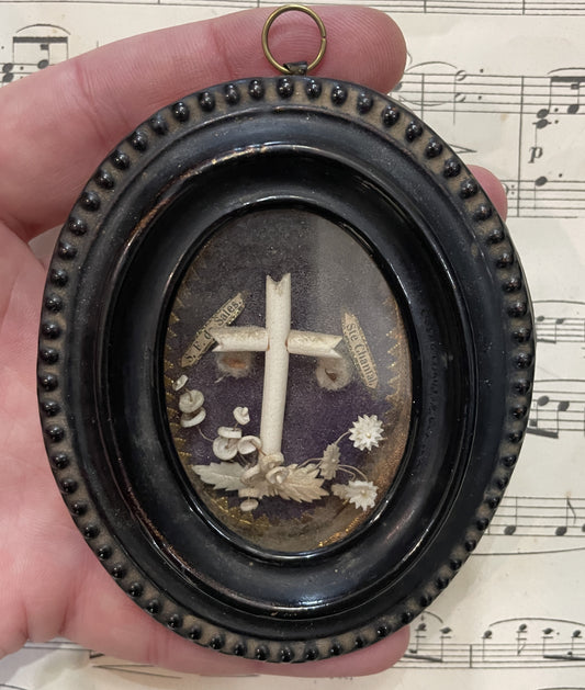 Rare Antique French Reliquary under Glass St Chantal St Francis de Sales c1880