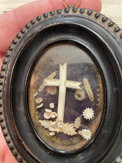 Rare Antique French Reliquary under Glass St Chantal St Francis de Sales c1880