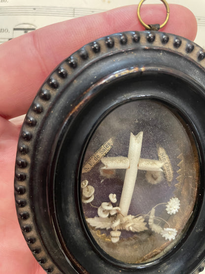 Rare Antique French Reliquary under Glass St Chantal St Francis de Sales c1880