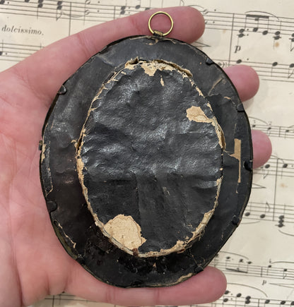 Rare Antique French Reliquary under Glass St Chantal St Francis de Sales c1880