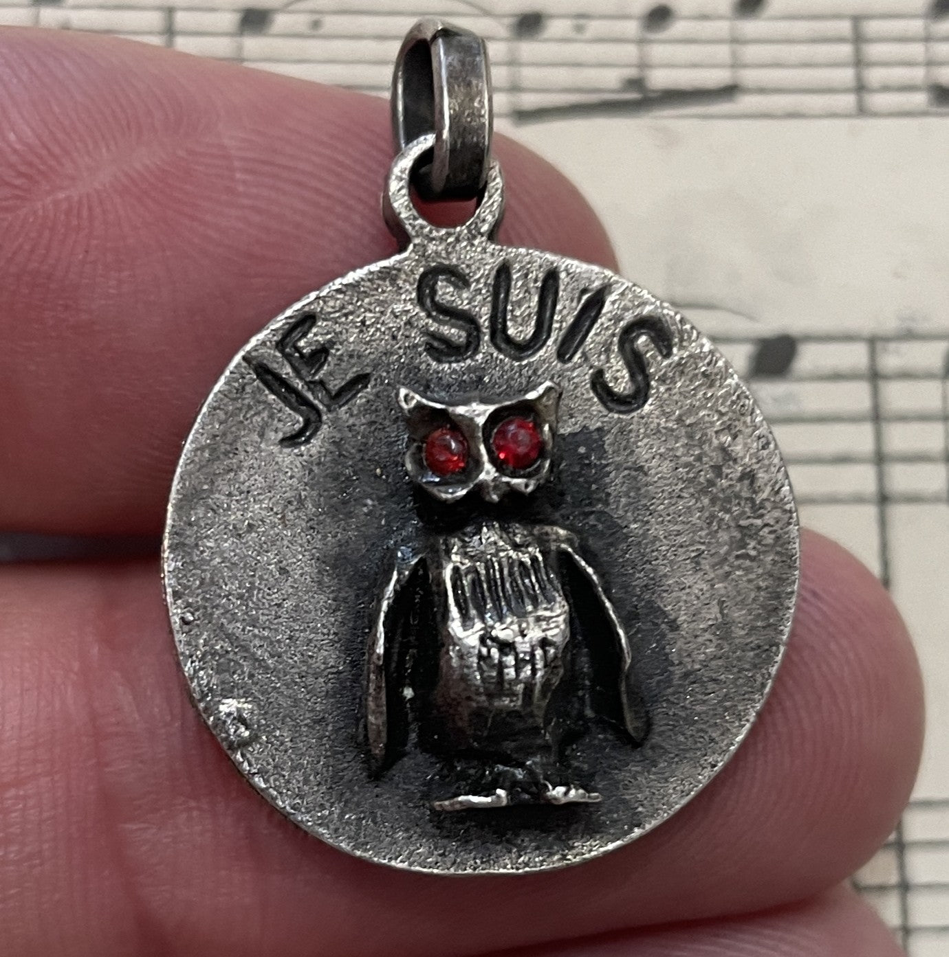 Rare Antique French Pewter Medal Owl "Je suis chouette" (I'm awesome) c1940