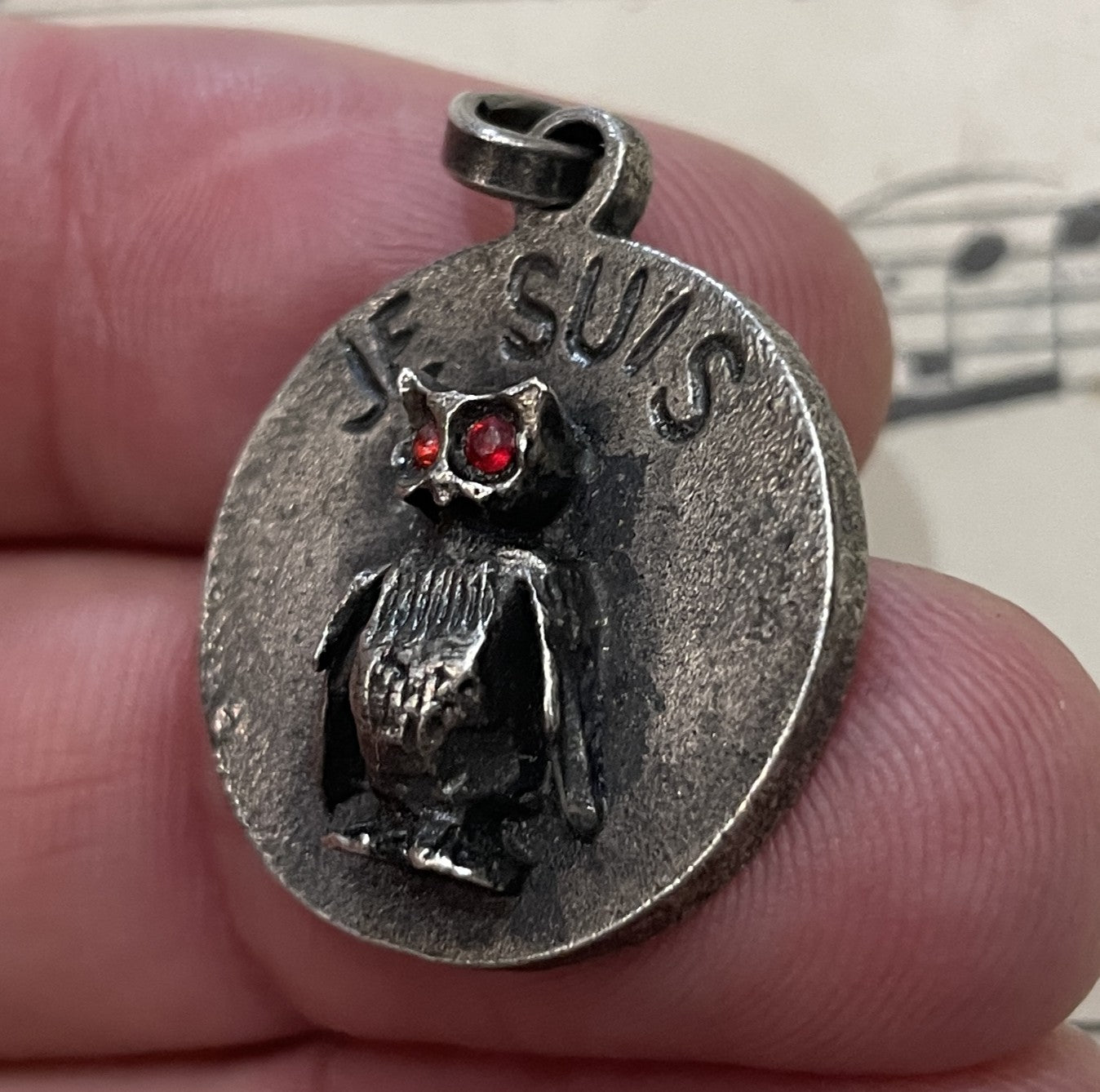 Rare Antique French Pewter Medal Owl "Je suis chouette" (I'm awesome) c1940