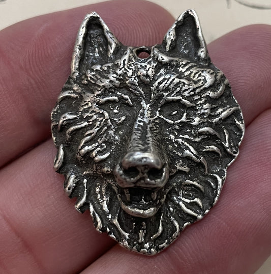Rare Antique French Pewter Medal Dog Wolf c1940