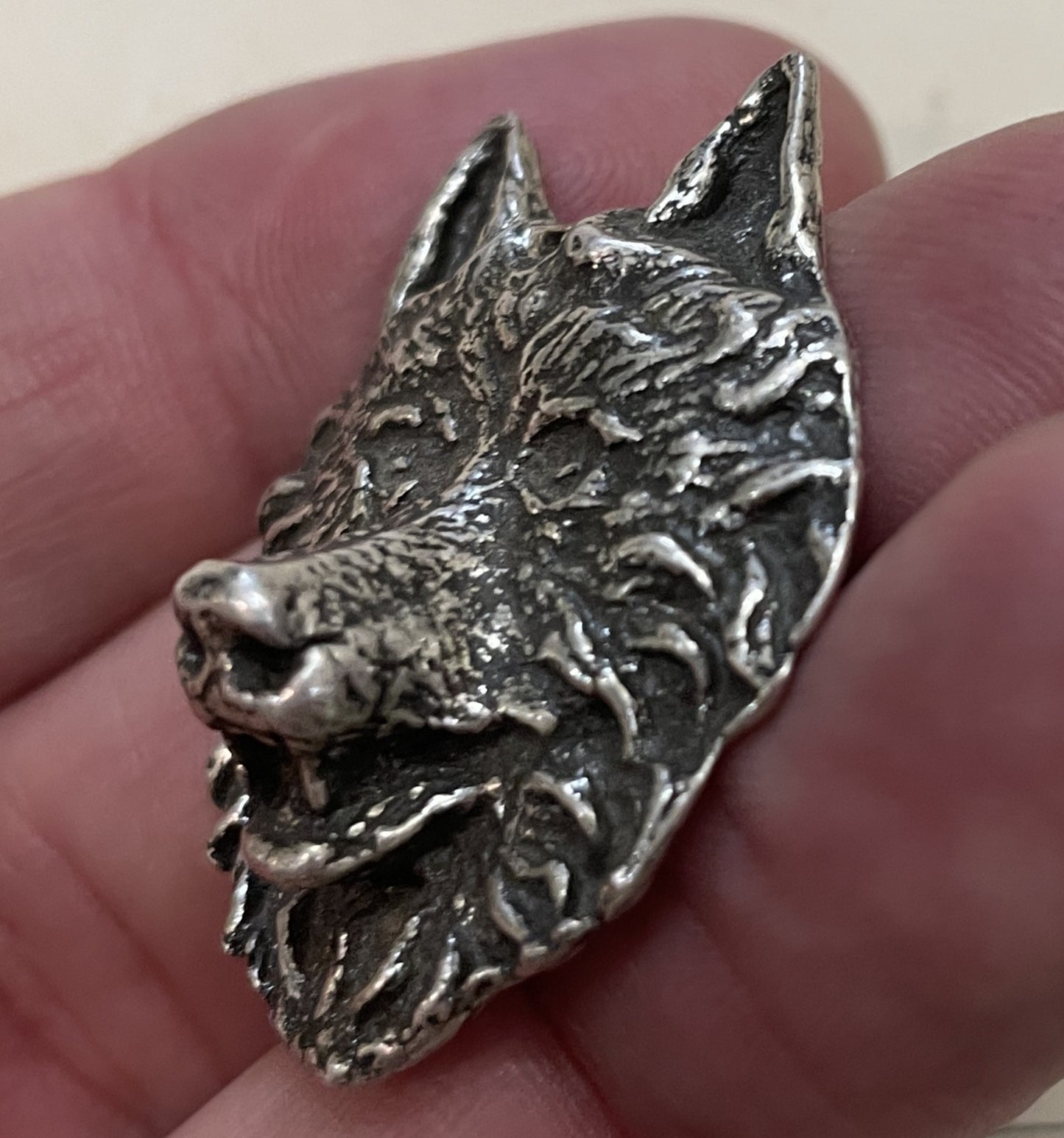 Rare Antique French Pewter Medal Dog Wolf c1940