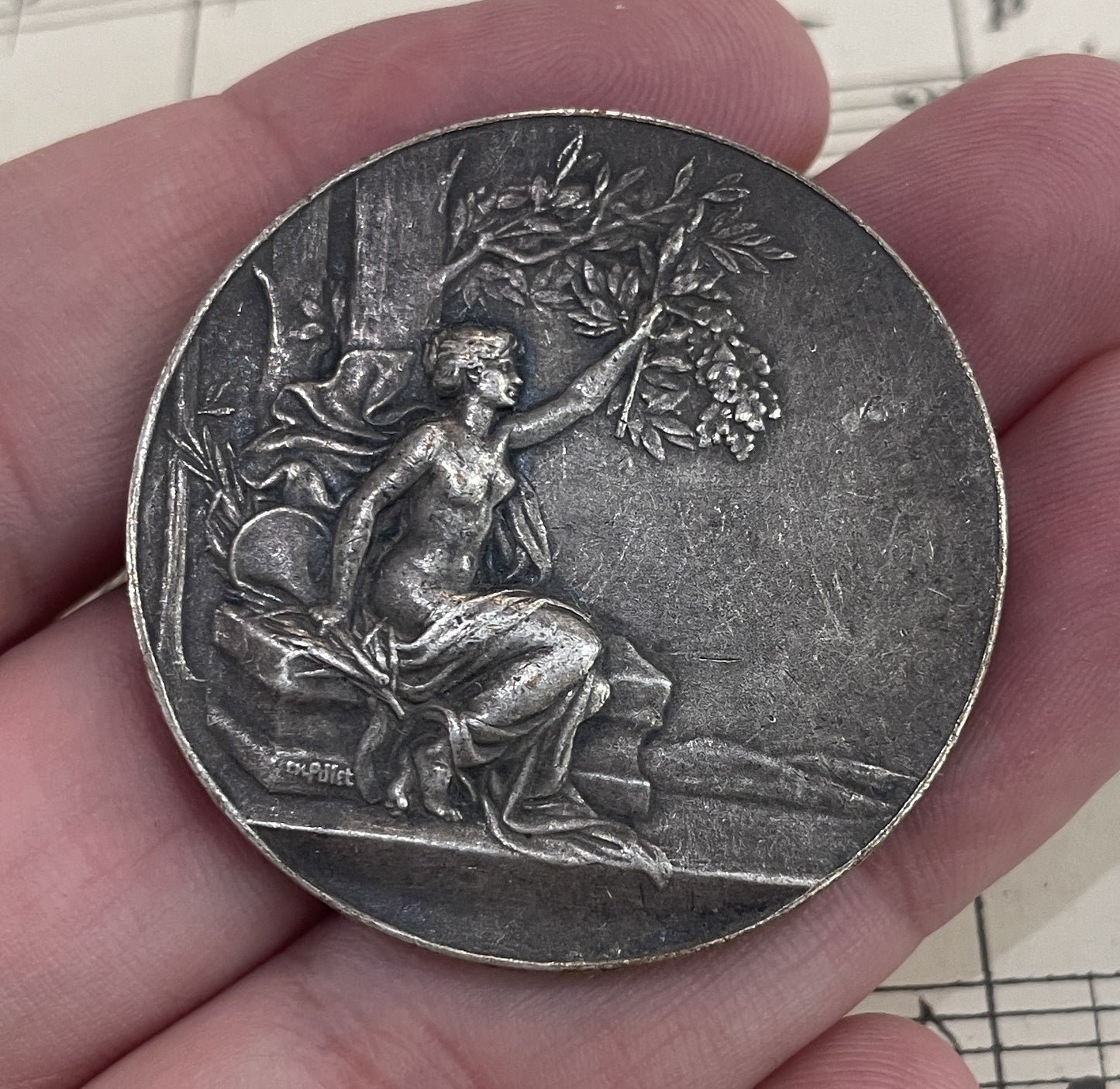 Large Antique French Bronze Art Nouveau Medal Signed Pillet c1920