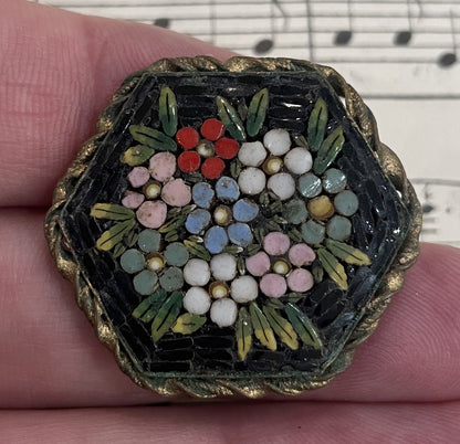 Antique Italian Micro Mosaic Micromosaic Brooch Flowers Millefiori c1920