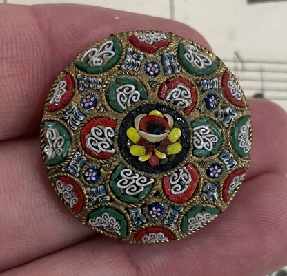 Antique Italian Micro Mosaic Micromosaic Brooch Flowers Millefiori c1920