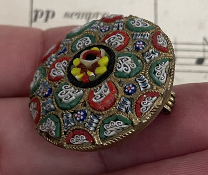 Antique Italian Micro Mosaic Micromosaic Brooch Flowers Millefiori c1920