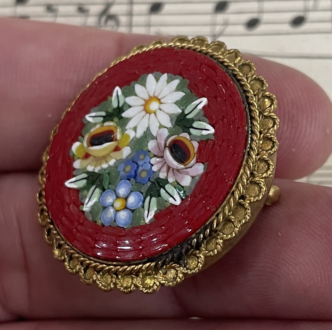 Antique Italian Micro Mosaic Micromosaic Brooch Flowers Millefiori c1920