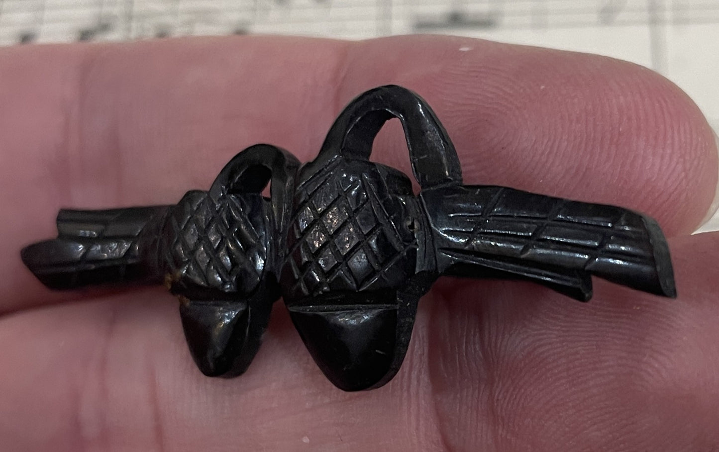 Antique French Acorn Gutta Percha Mourning Brooch c1900