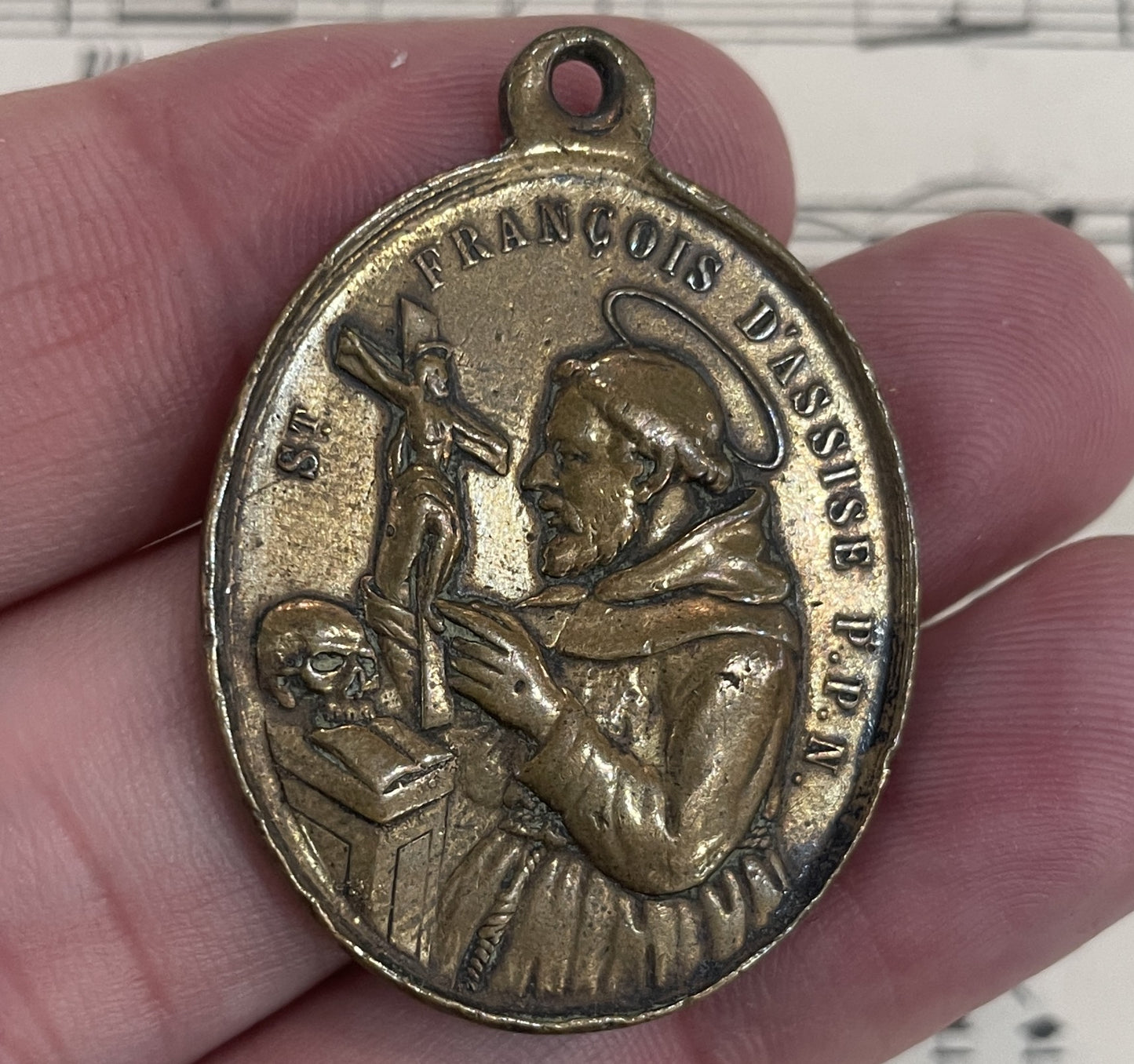Rare Large Antique French St. Francis of Assisi / St Anthony Bronze Medal c1900
