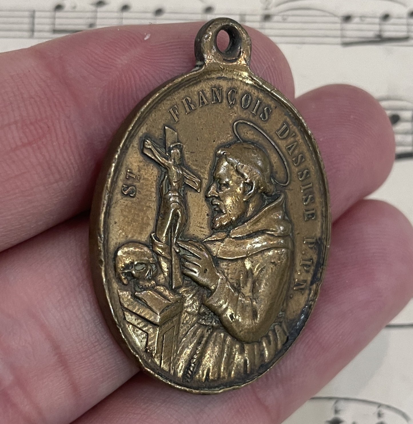 Rare Large Antique French St. Francis of Assisi / St Anthony Bronze Medal c1900