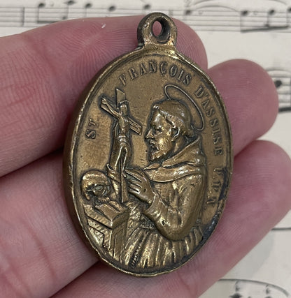 Rare Large Antique French St. Francis of Assisi / St Anthony Bronze Medal c1900