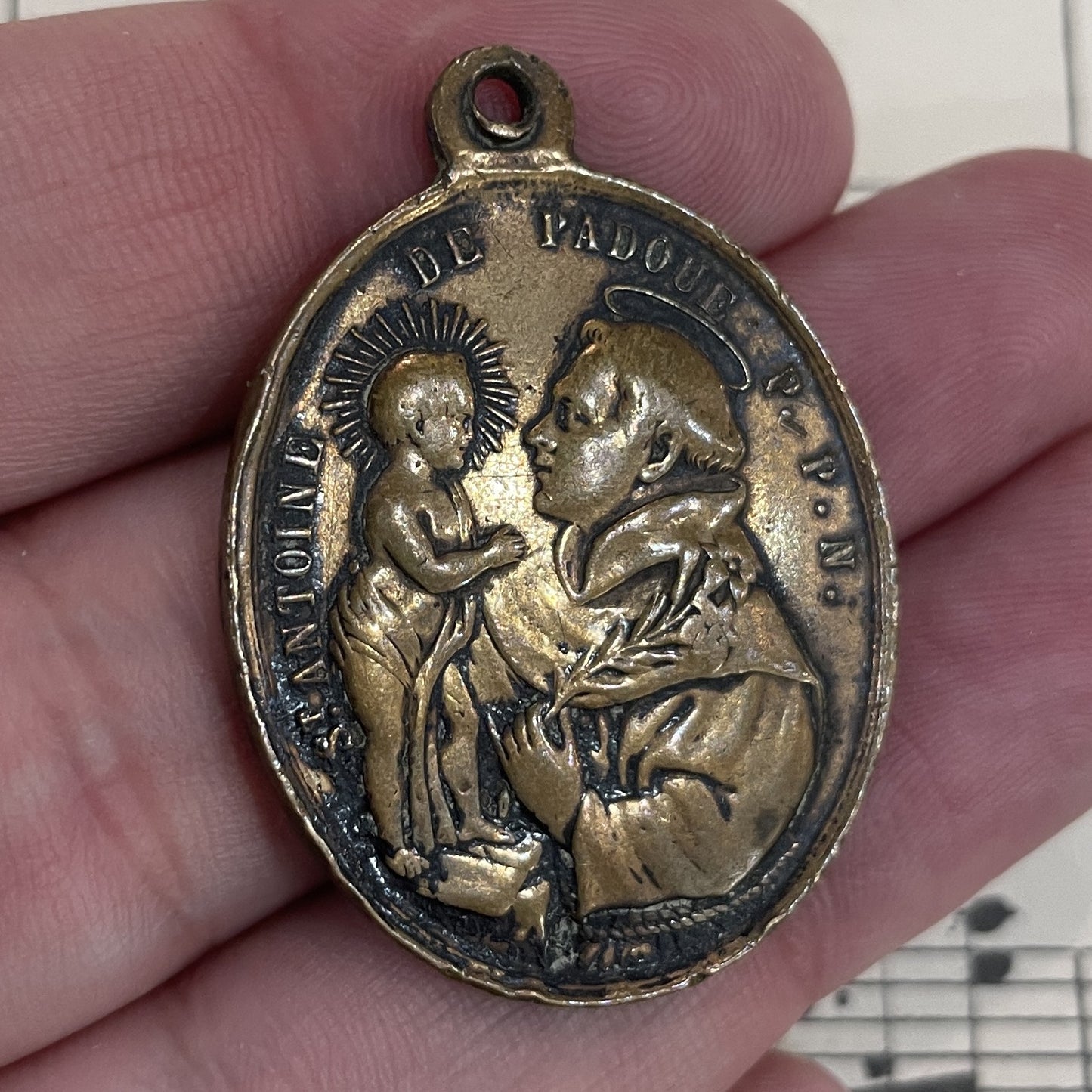 Rare Large Antique French St. Francis of Assisi / St Anthony Bronze Medal c1900