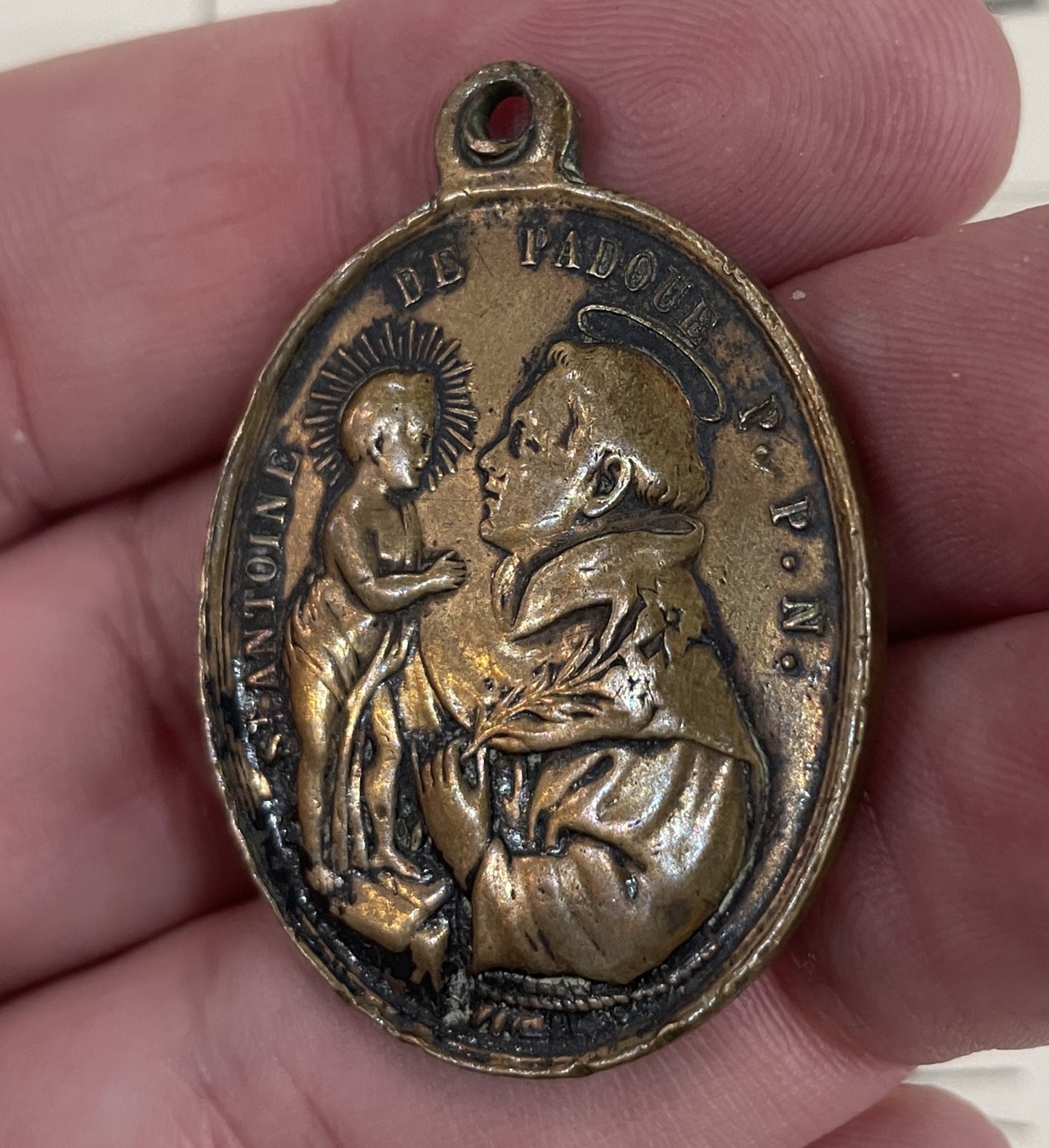 Rare Large Antique French St. Francis of Assisi / St Anthony Bronze Medal c1900