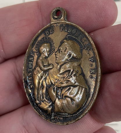 Rare Large Antique French St. Francis of Assisi / St Anthony Bronze Medal c1900