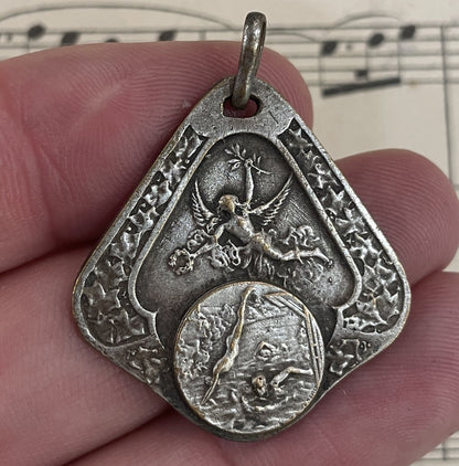 Rare Antique French Angel Medal Swimming c1930