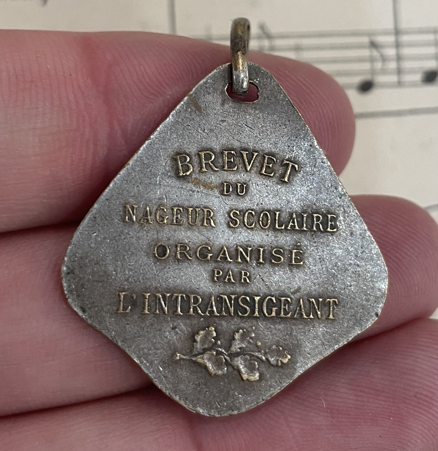 Rare Antique French Angel Medal Swimming c1930