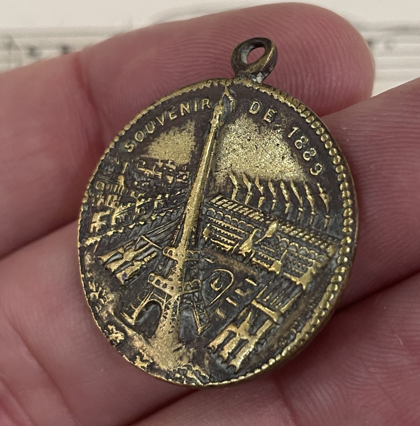 Rare Antique French Eiffel Tower Souvenir Paris Bronze Medal c1889