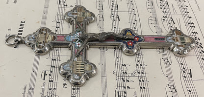 Large Antique Italian Micro Mosaic Micromosaic Cross Crucifix Roman Ruins c1900